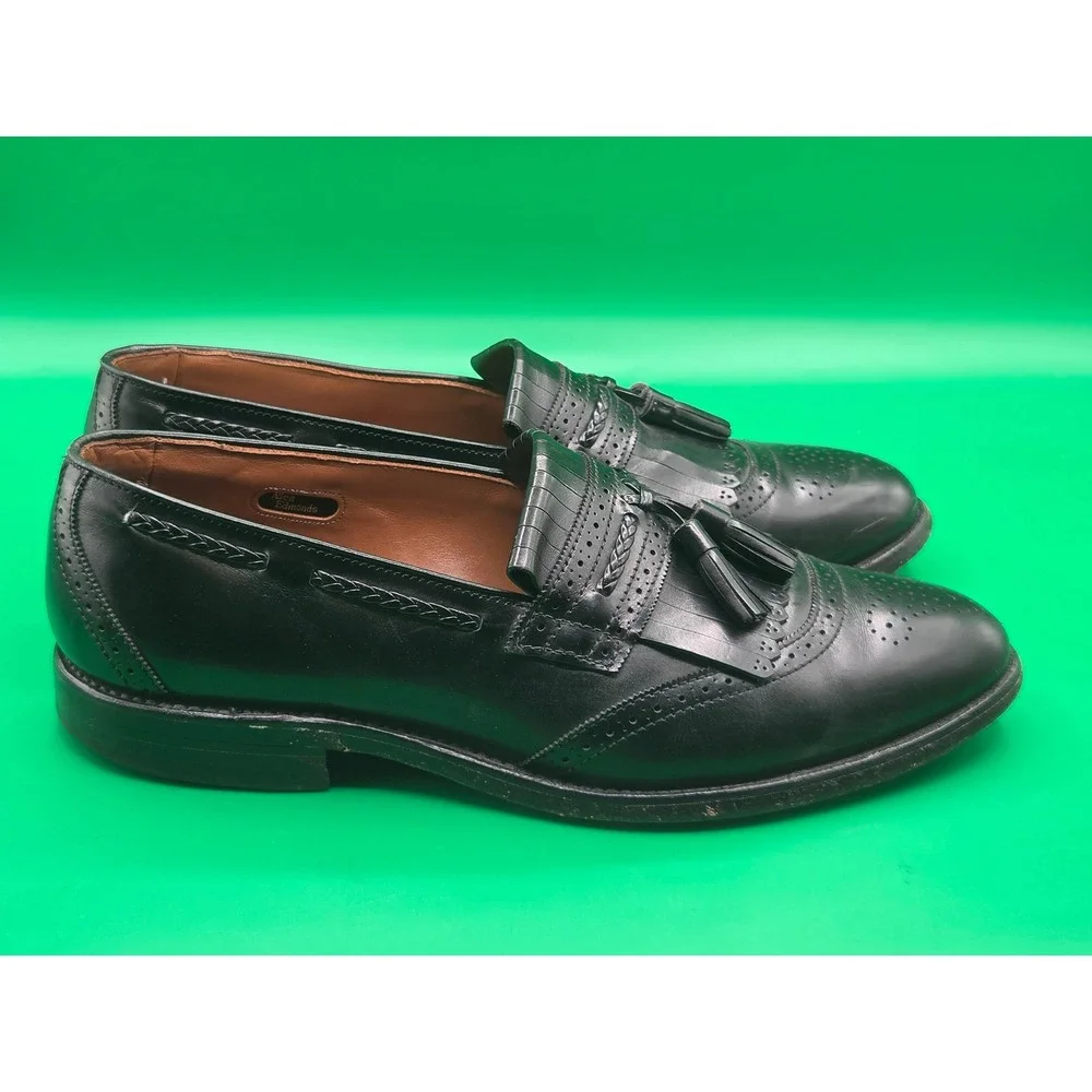 Allen Edmonds Bradenton Mens 10 D Black Leather Kiltie Tassel Wingtip Loafers